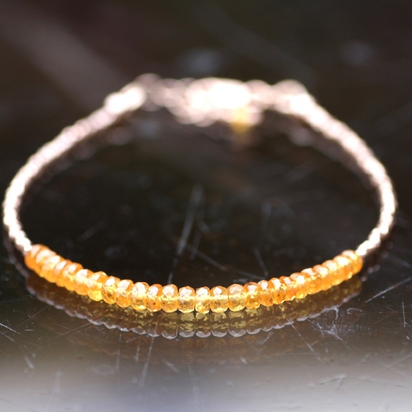 Natural Orange Sapphire Bracelet Sterling Silver and Pure Silver , 7.08" - 7.6" - Picture 2 of 9